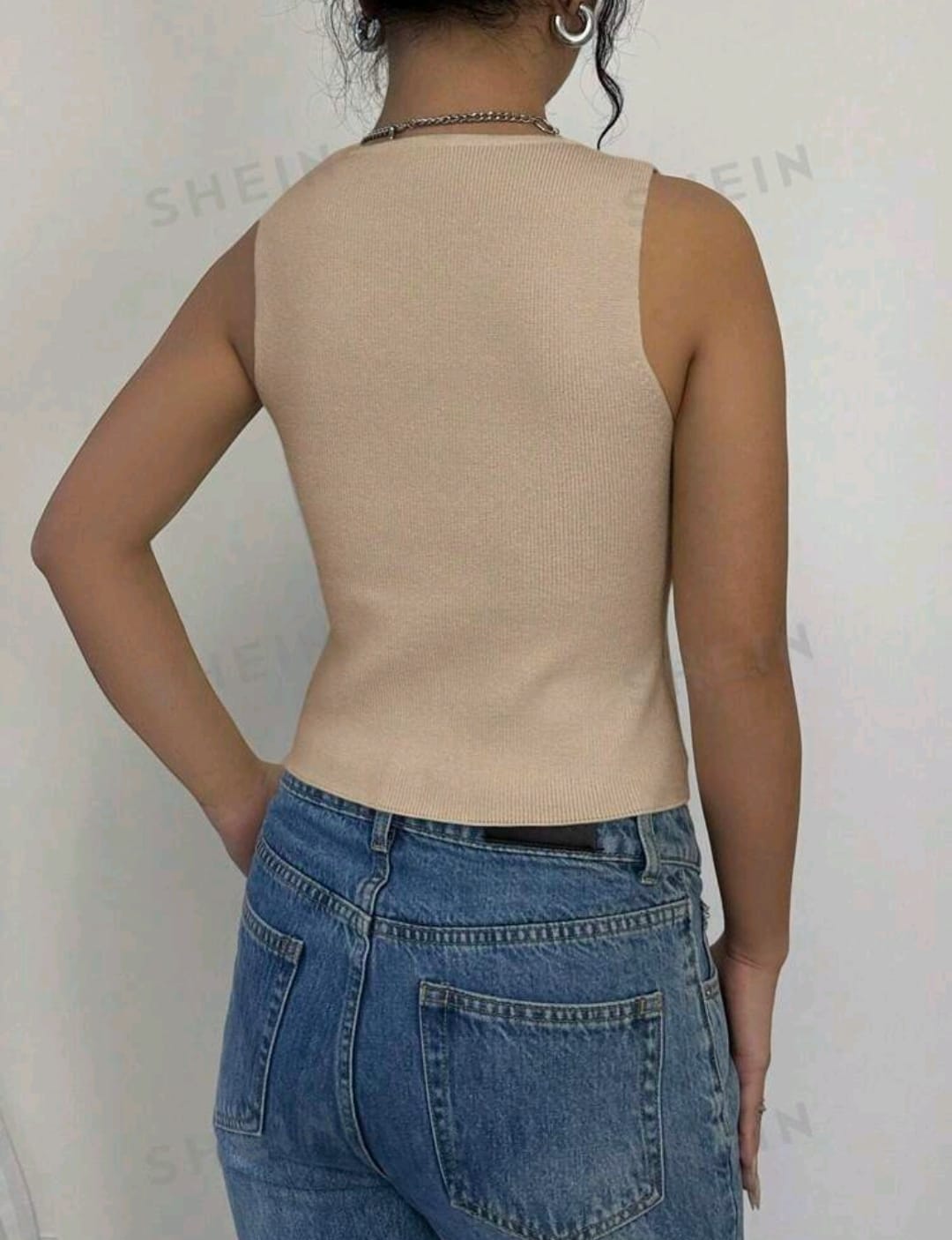 SHEIN Frenchy Top sin mangas de punto liso con lazo