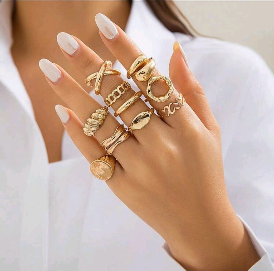 Conjunto de 10 anillos con unión de superficie de arco geométrico