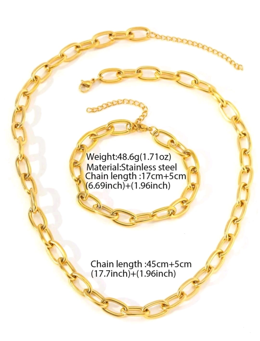 Set de pulsera y collar de cadena gruesa de acero inoxidable