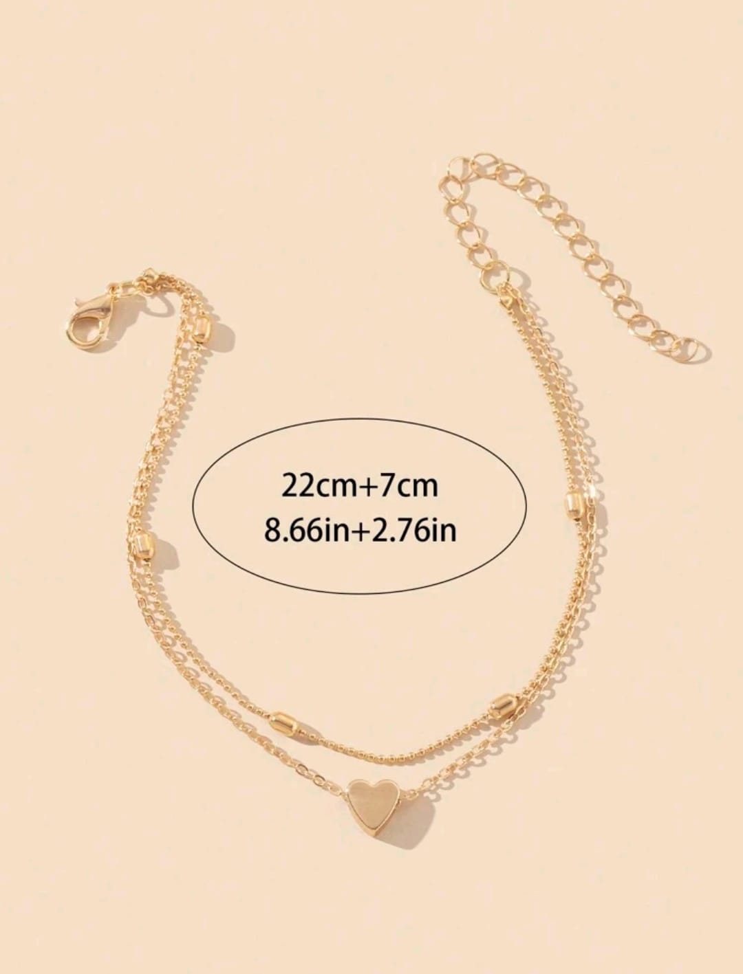 Cadena De Tobillo De Doble Capa En Forma De Amor Minimalista