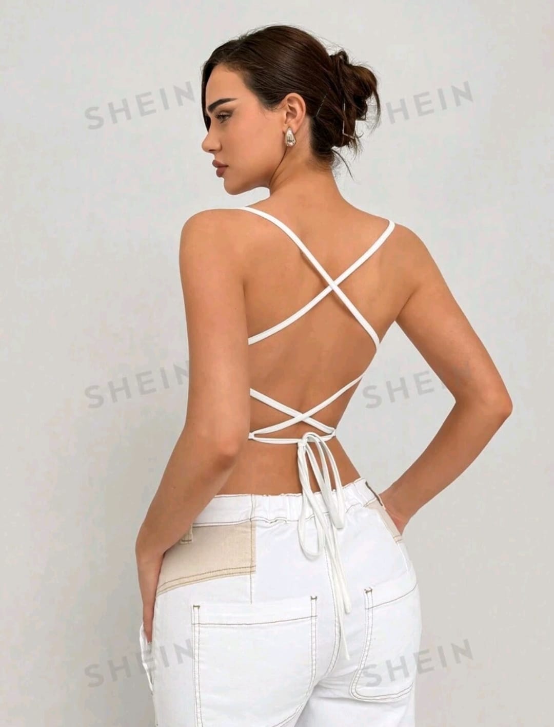 Aloruh Top de mujer blanco romántico y elegante con encaje