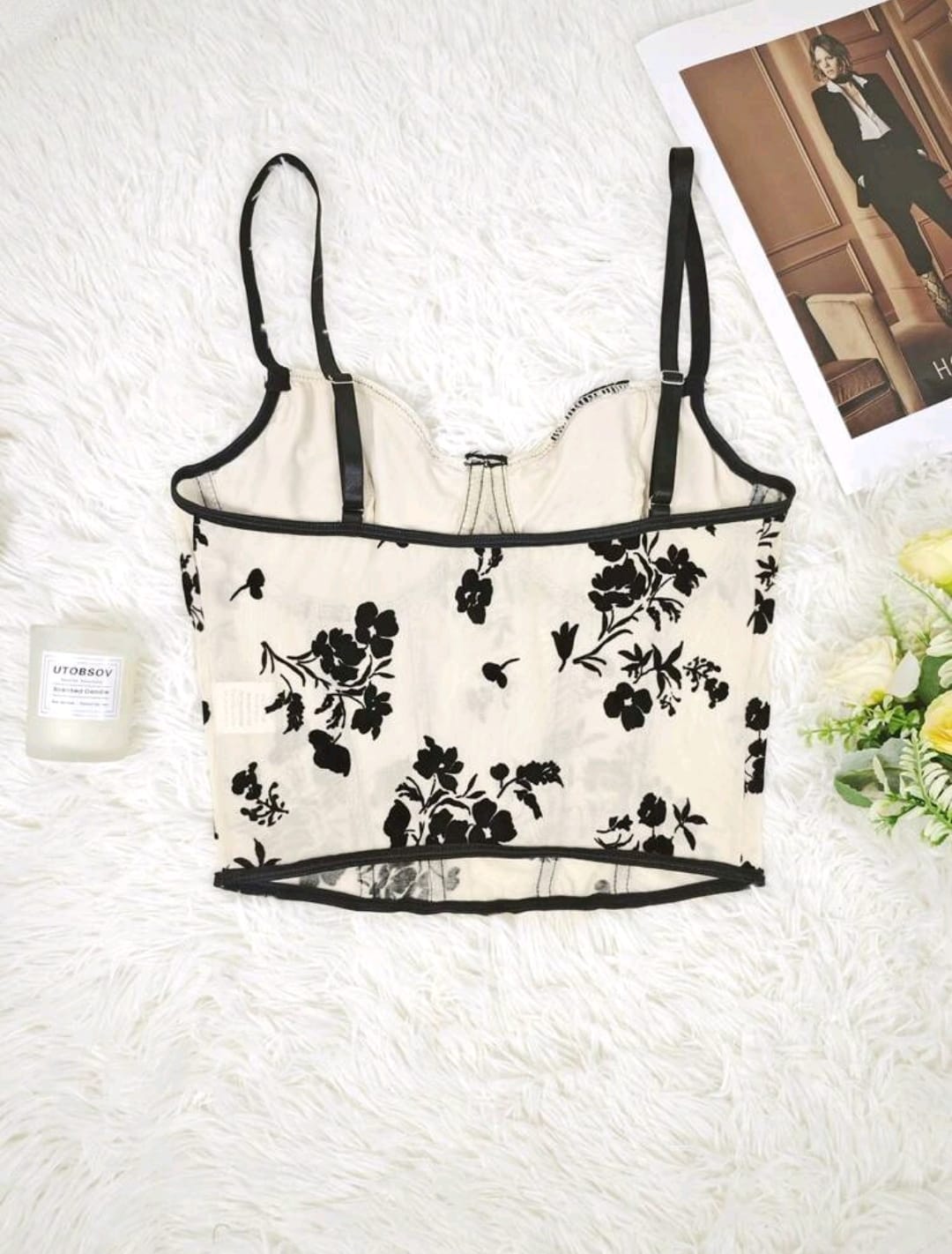 RAHQ 1 pieza Nueva camiseta de tirantes ajustada con malla de tul