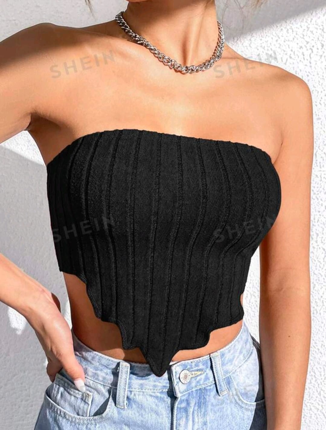 SHEIN EZwear Top bandeau bajo asimétrico
