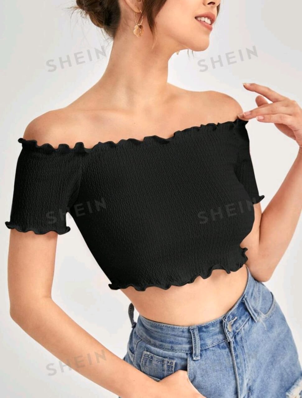 SHEIN Dreamara Camiseta con borde de lechuga