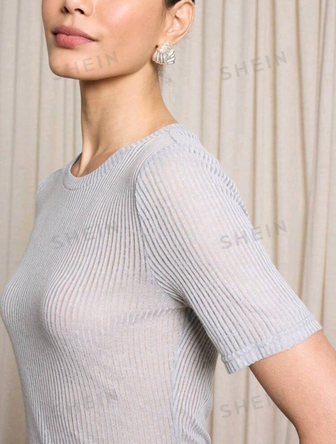 AiiRZ Camiseta ajustada gris jaspeada semitransparente