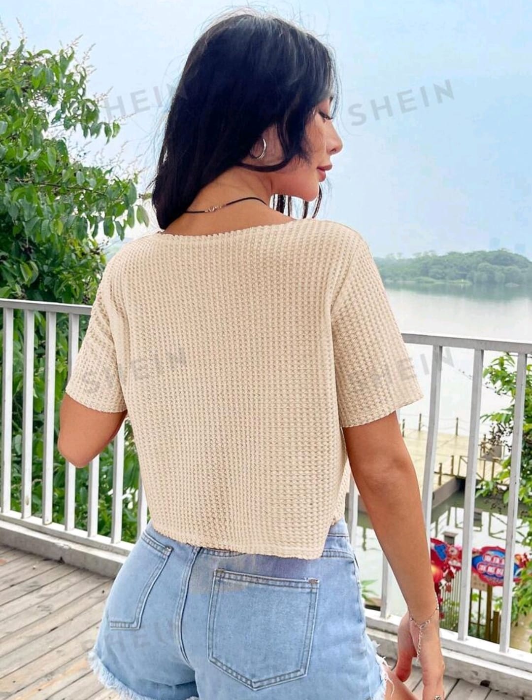 SHEIN EZwear Top corto de punto de gofre