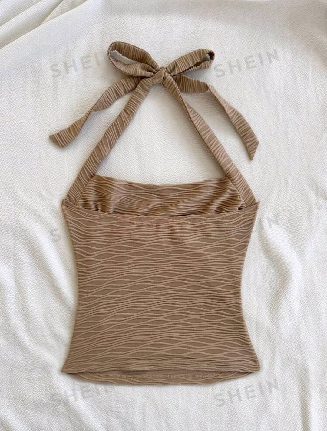 SHEIN WYWH Camiseta de punto ajustada con textura de escote halter