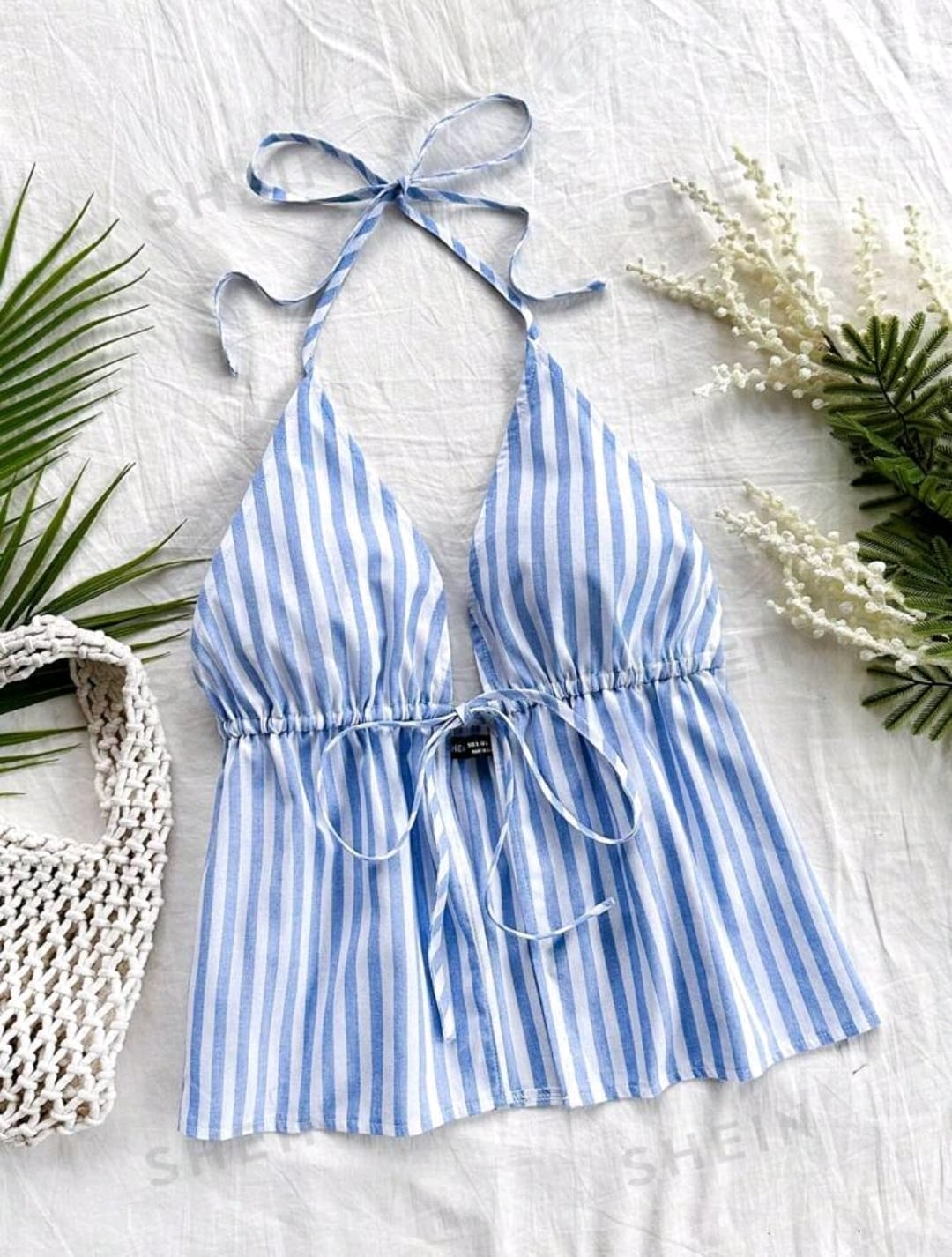 SHEIN WYWH Top de cuello halter de bloque de color a rayas