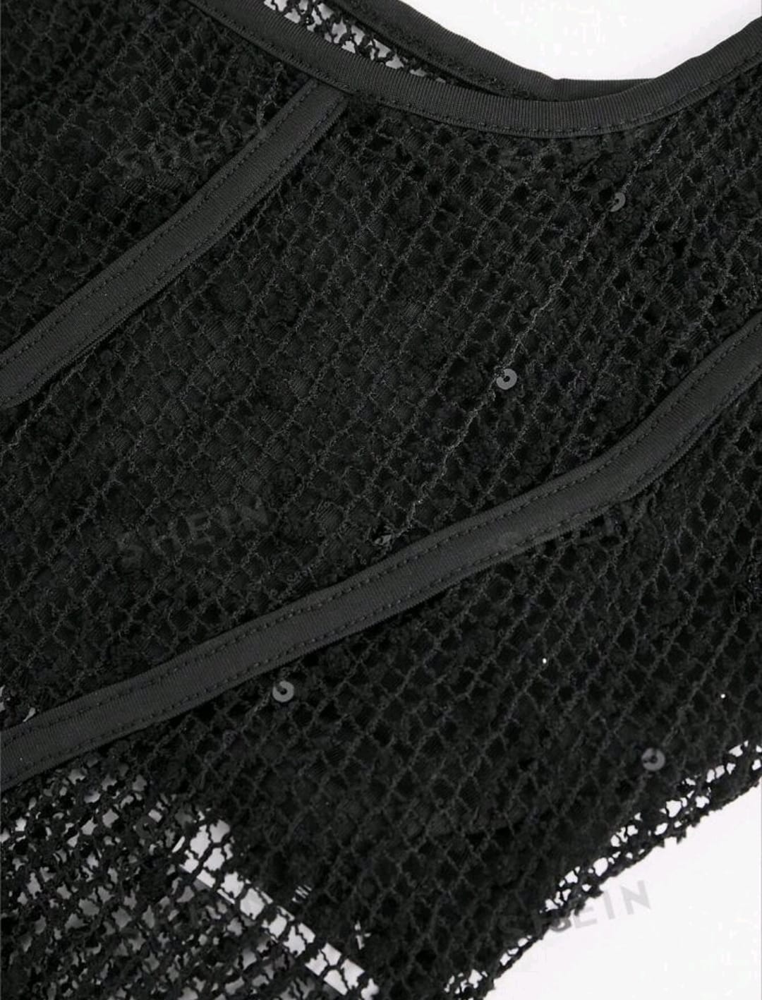 Hauture Conjunto de top corset de cuello cuadrado con red de pescar y lentejuelas