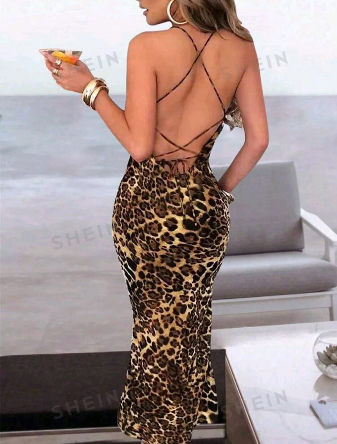 Rafferiza Vestido sin mangas con estampado de leopardo sexy para mujeres, vestido largo