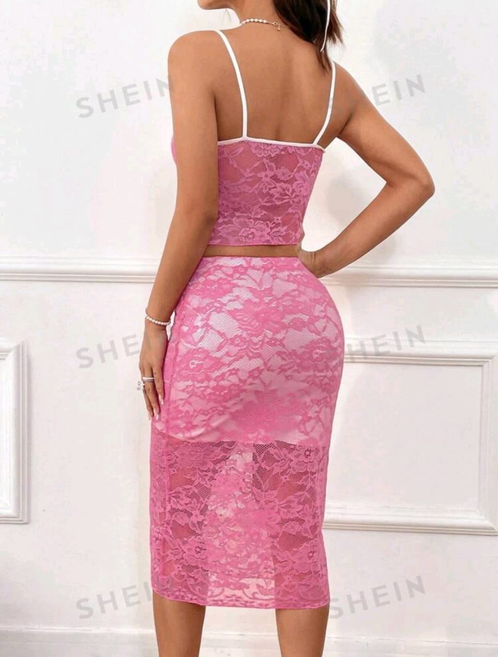 SHEIN MOOSTA Conjunto De Top Y Falda De Encaje