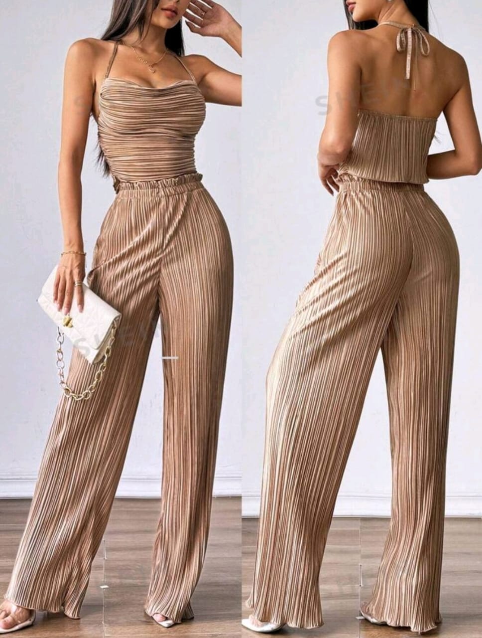 Firerie 2 piezas Conjunto casual top de atar y pantalón