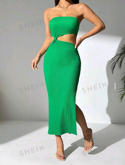 SHEIN PETITE Vestido Sin Tirantes Con Corte Frontal Dividido