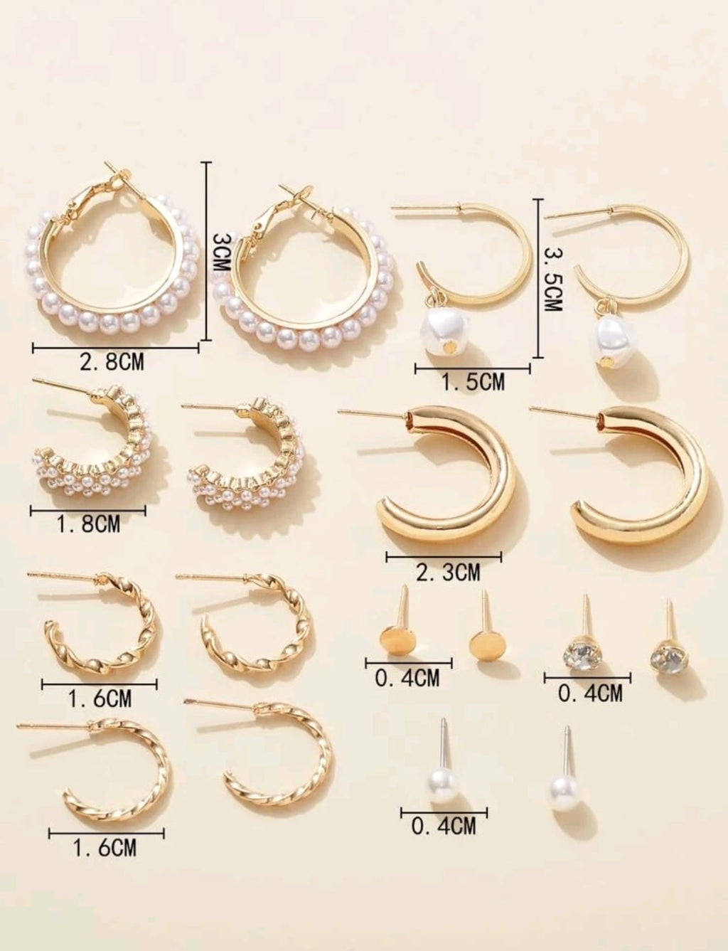 9 Pares De Aretes Decorativos Con Perlas