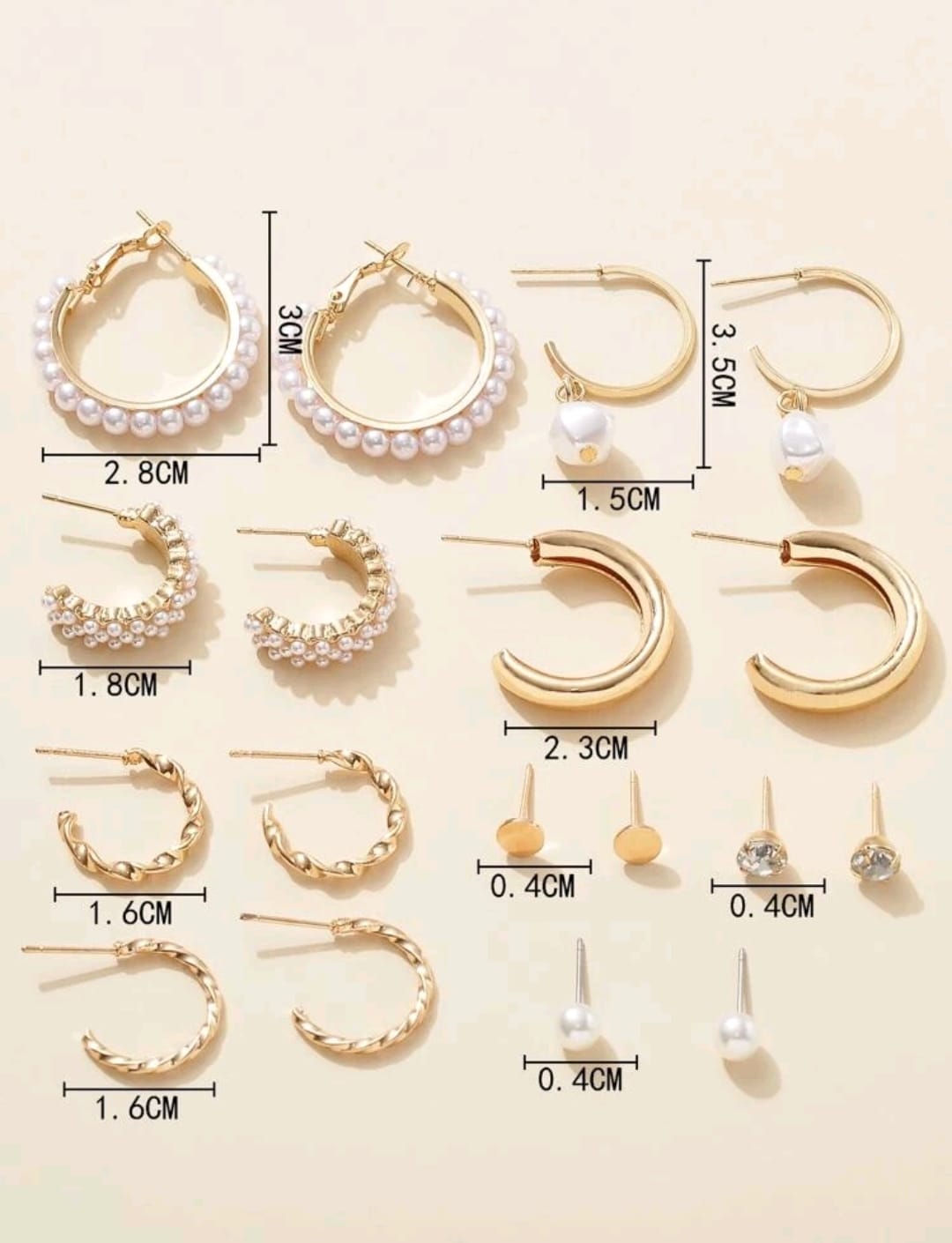 9 Pares De Aretes Decorativos Con Perlas
