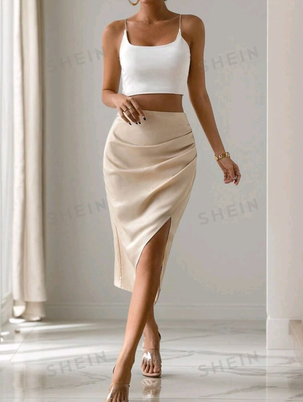 SHEIN Raffinéa Falda unicolor fruncido cruzado