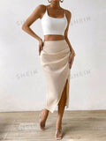 SHEIN Raffinéa Falda unicolor fruncido cruzado