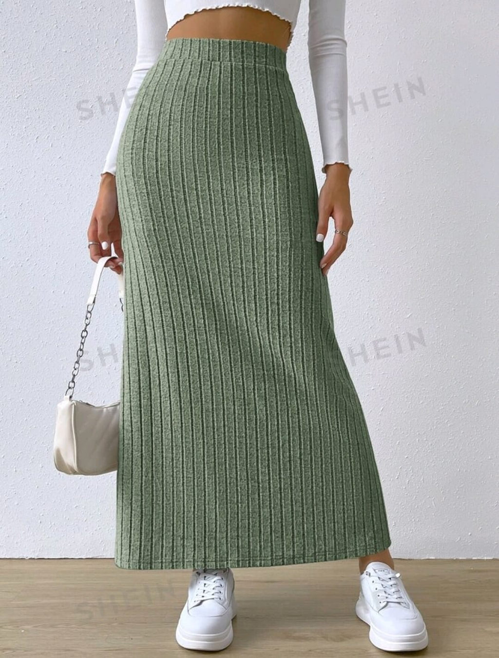 SHEIN EZwear Falda Larga Sin Tirantes De Punto Acanalado