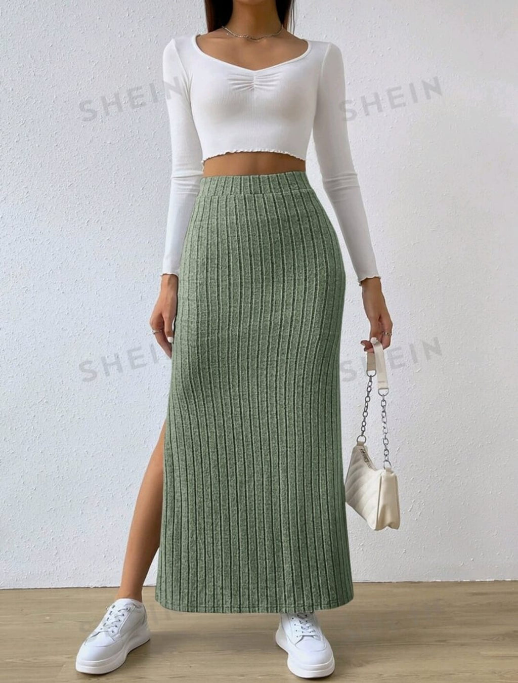 SHEIN EZwear Falda Larga Sin Tirantes De Punto Acanalado