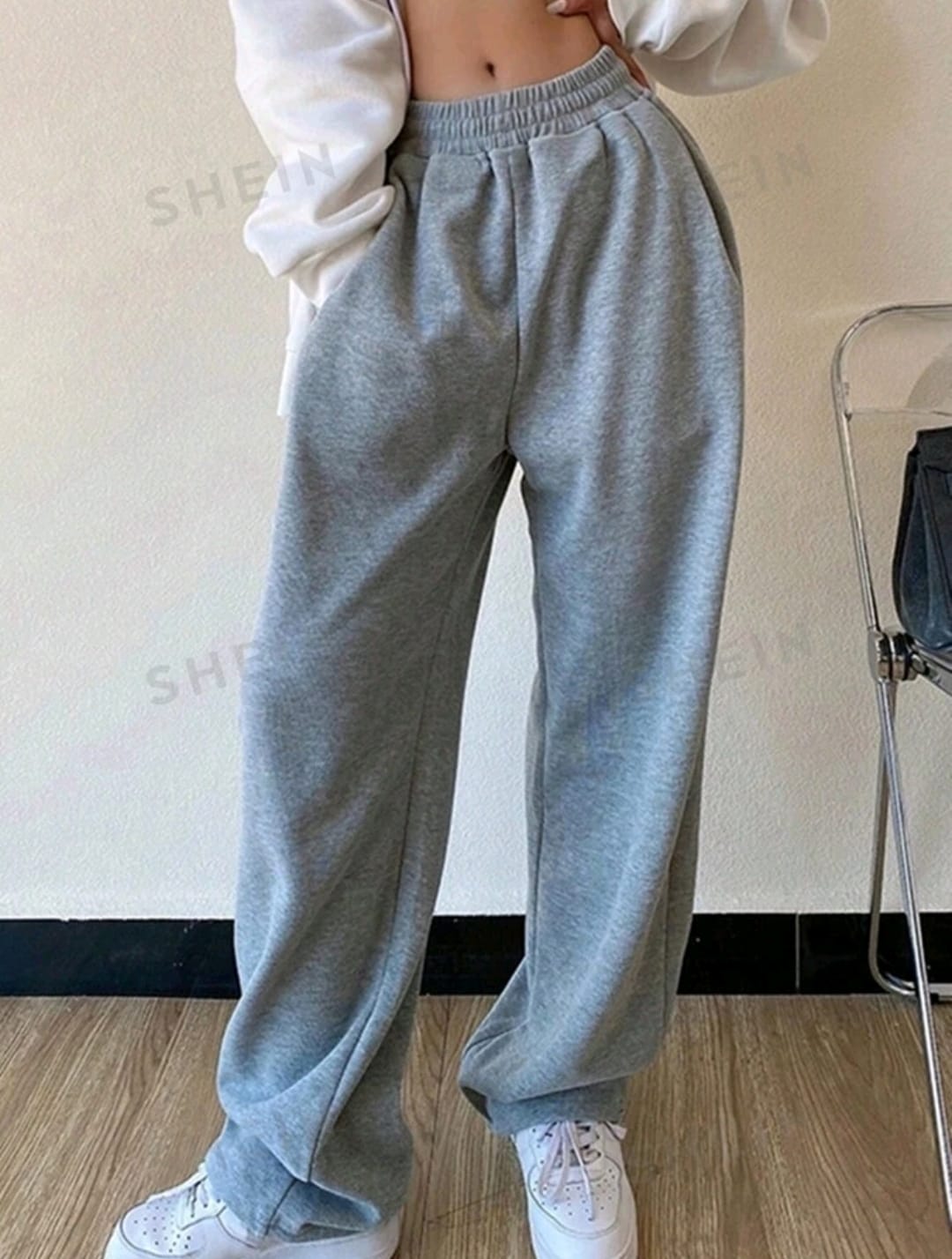 INAWLY Pantalones deportivos unicolor de cintura