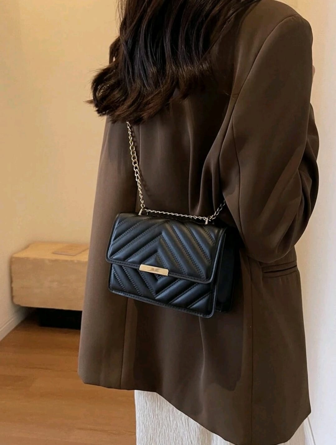 1 Pieza De Moda Bolso De Hombro Con Solapa Y Textura Prensada