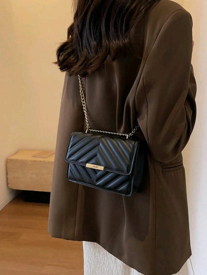 1 Pieza De Moda Bolso De Hombro Con Solapa Y Textura Prensada