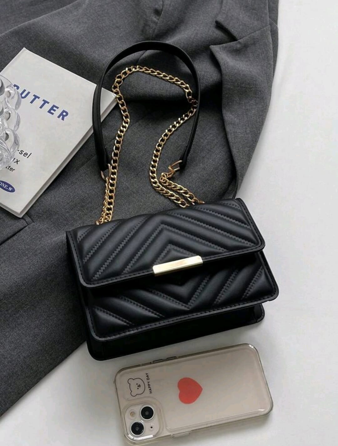 1 Pieza De Moda Bolso De Hombro Con Solapa Y Textura Prensada