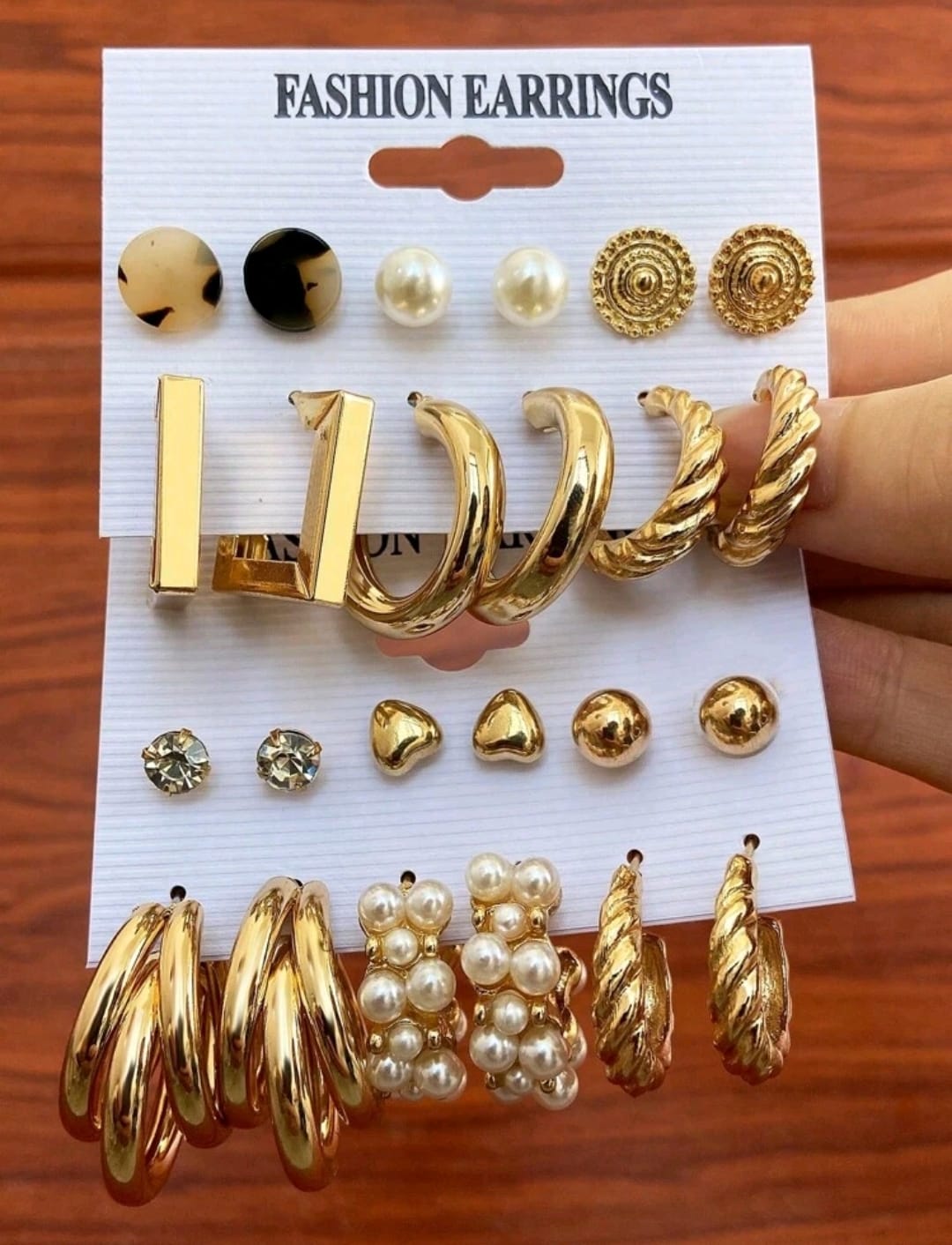 Set de 12 pares De aretes Diseño Conjunto De Pedrería Simulada Y Aretes De Aro