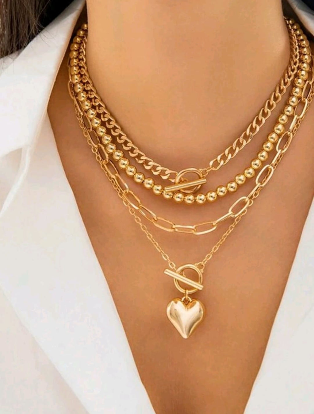 Set de 4 collares con colgante de corazón multicapa