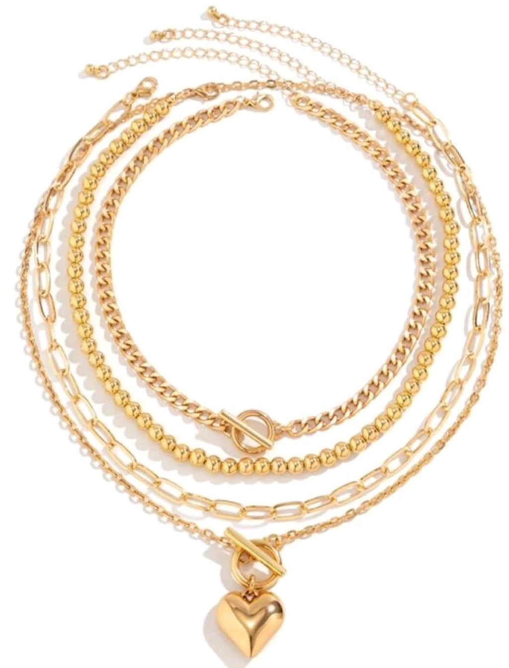 Set de 4 collares con colgante de corazón multicapa