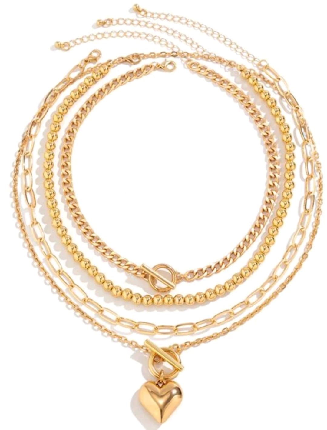 Set de 4 collares con colgante de corazón multicapa