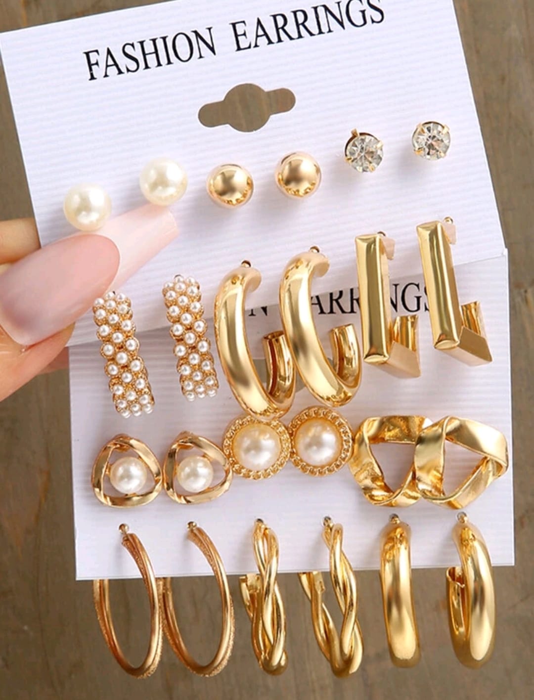 Juego De Pendientes De 12 Pares Con Diamantes Y Perlas