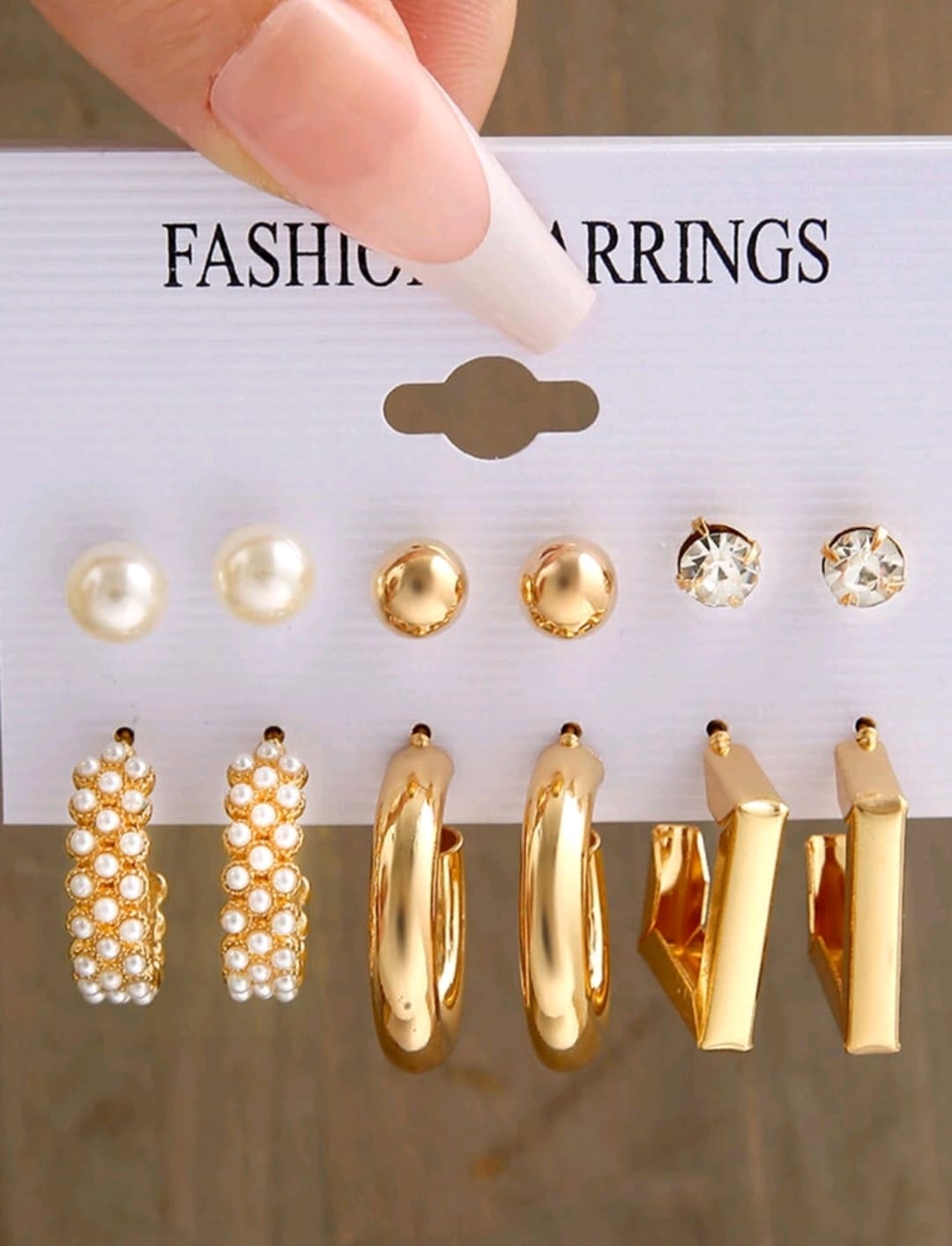 Juego De Pendientes De 12 Pares Con Diamantes Y Perlas