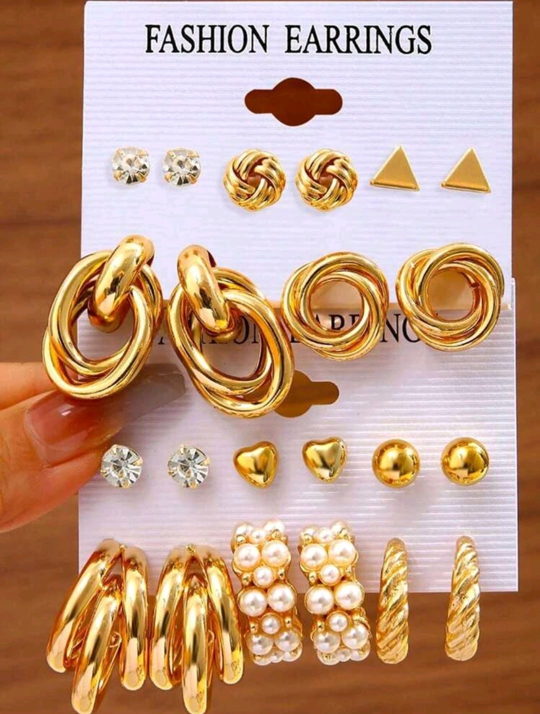 Set de 11 piezas de aretes de mujer con forma geométrica de metal