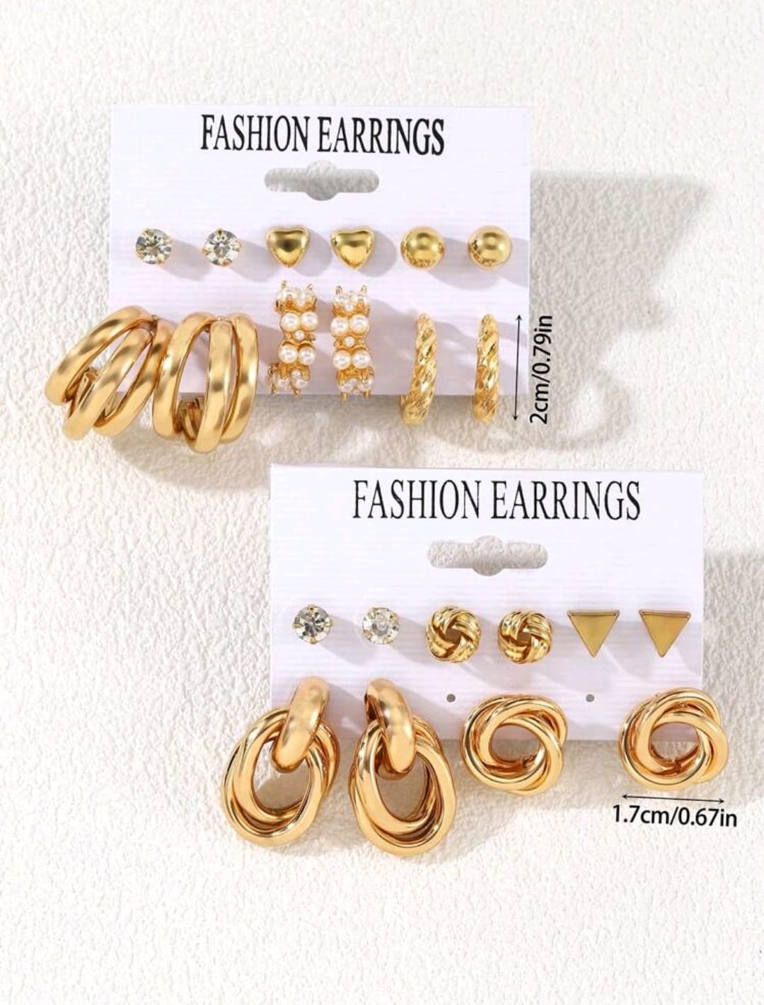 Set de 11 piezas de aretes de mujer con forma geométrica de metal