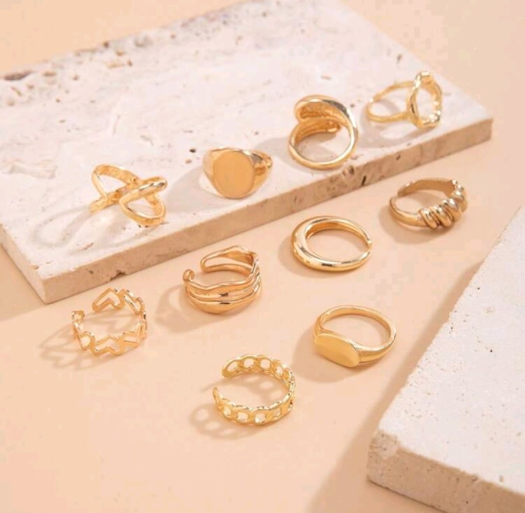 Conjunto de 10 anillos con unión de superficie de arco geométrico