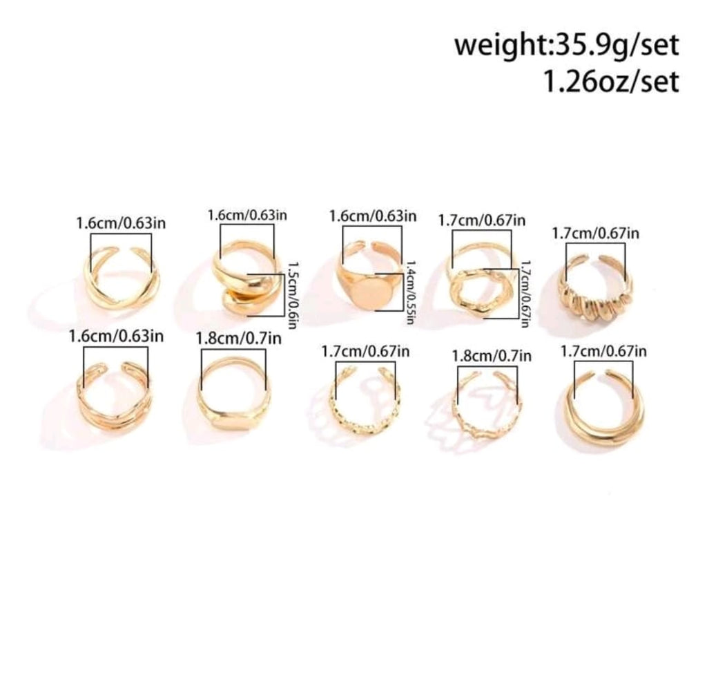 Conjunto de 10 anillos con unión de superficie de arco geométrico