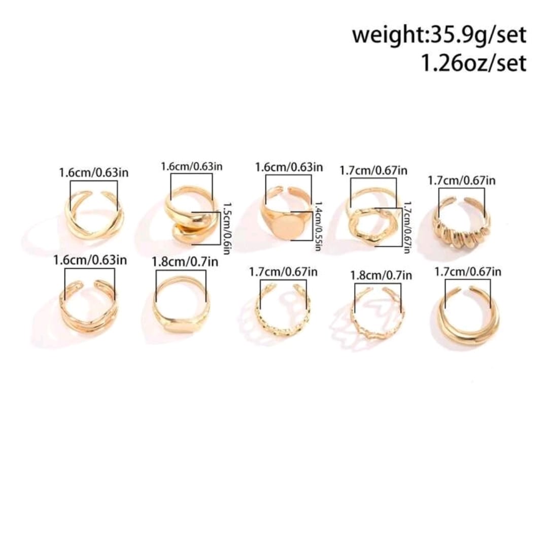 Conjunto de 10 anillos con unión de superficie de arco geométrico