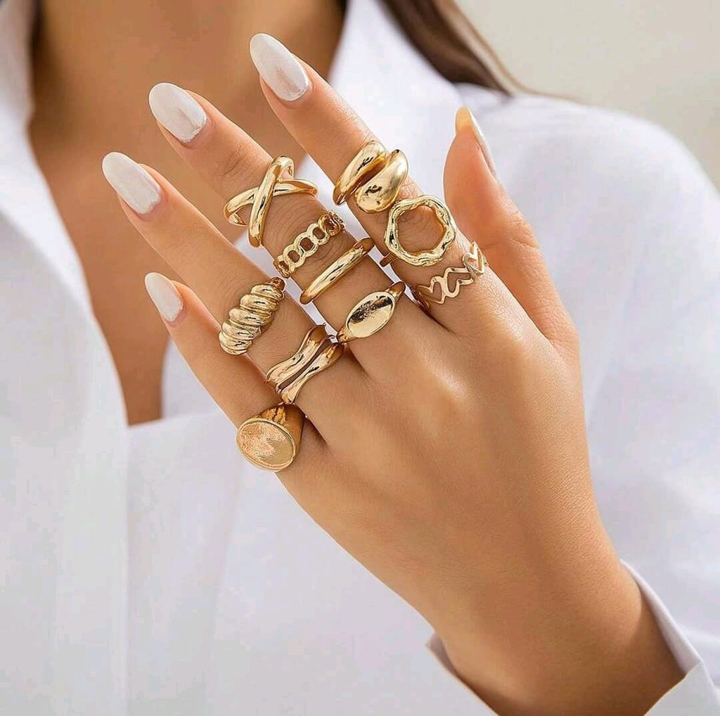 Conjunto de 10 anillos con unión de superficie de arco geométrico