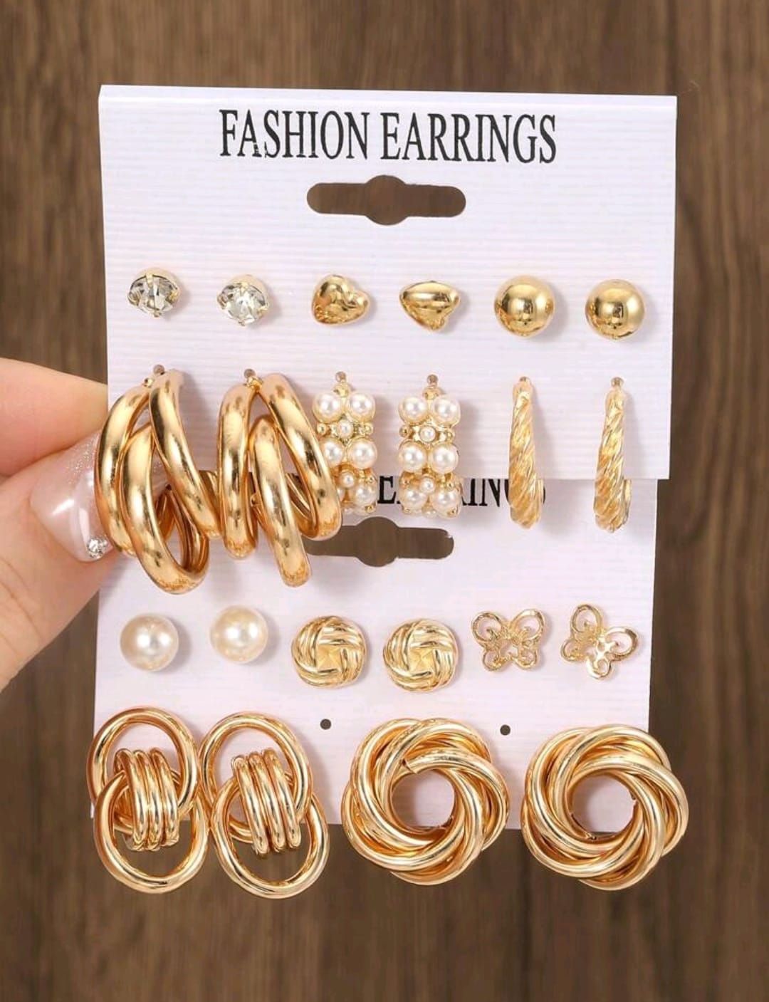 Set de 11 pares de aros de aro anchos con diseños de perlas