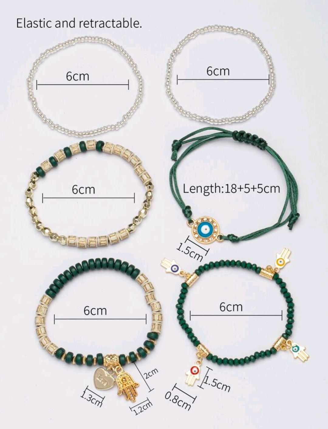 6 piezas/set Pulsera ojo & diseño mano Hamsa