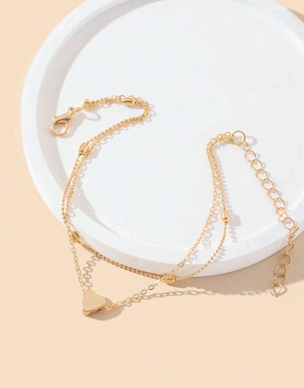 Cadena De Tobillo De Doble Capa En Forma De Amor Minimalista