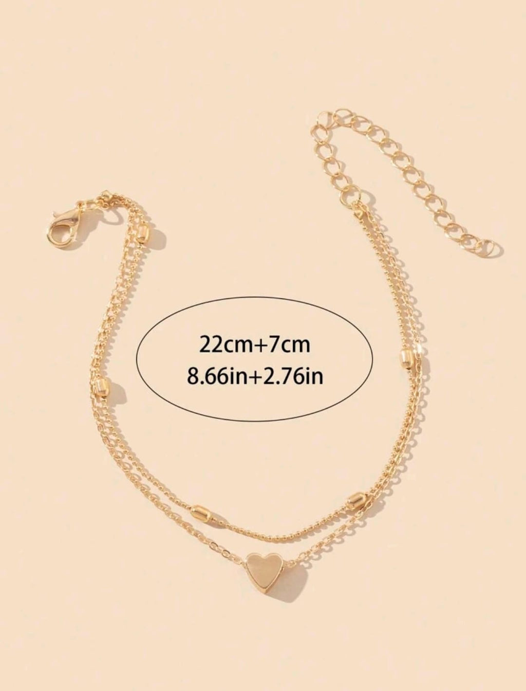 Cadena De Tobillo De Doble Capa En Forma De Amor Minimalista