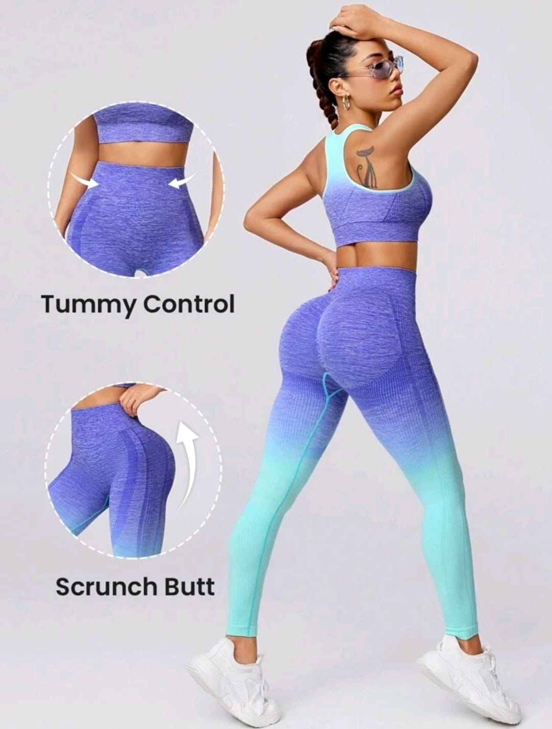 SHEIN Sport Studio Conjunto de yoga sin costuras para mujer con degradado de color