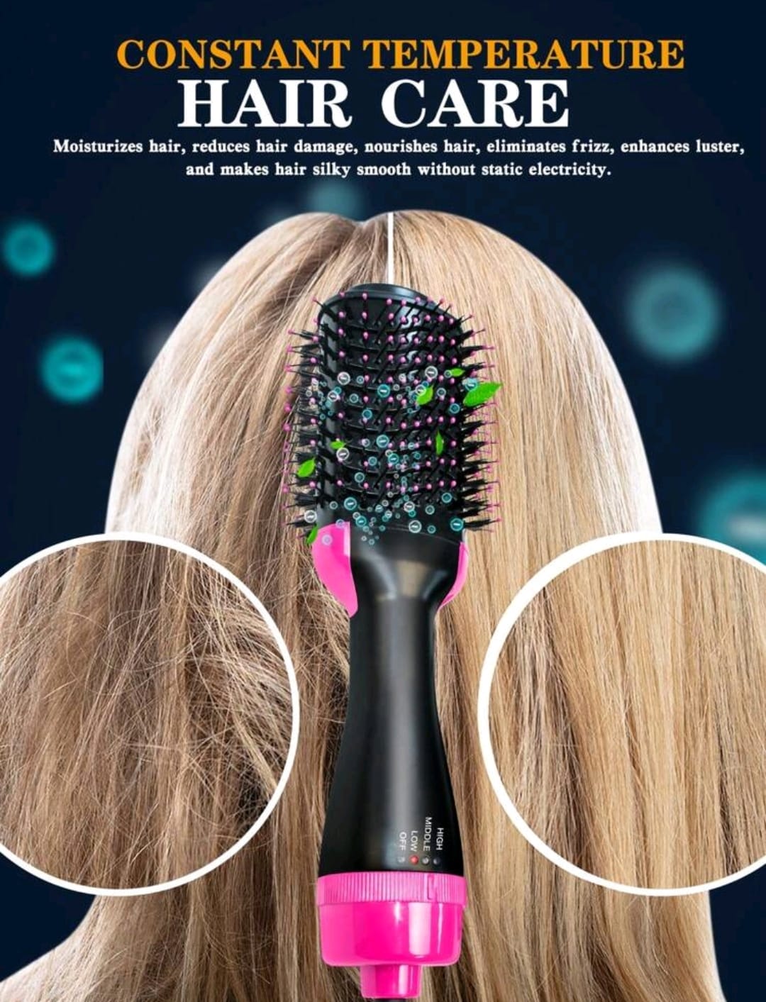 Secador de pelo multifuncional 3-en-1, rizador y plancha, color