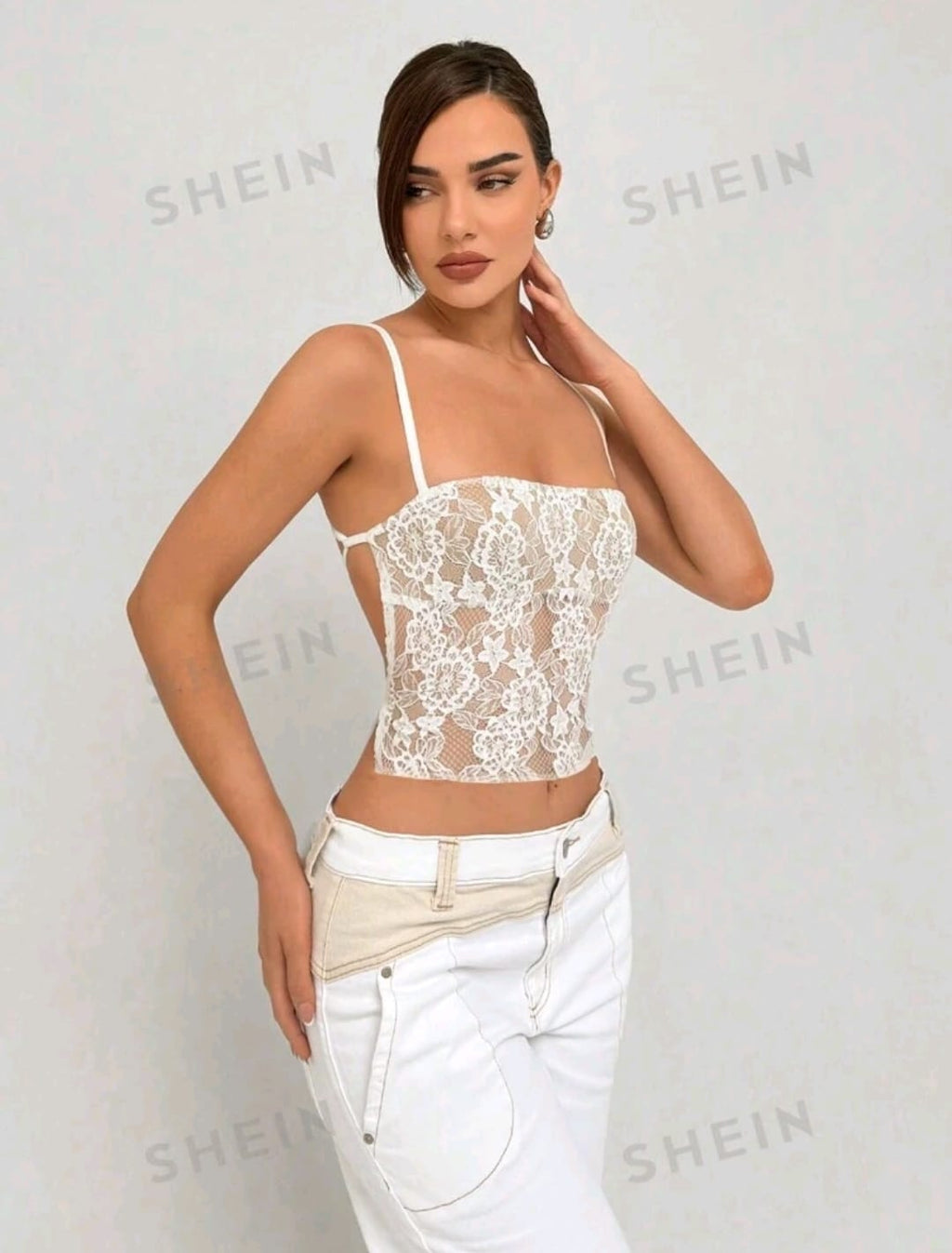 Aloruh Top de mujer blanco romántico y elegante con encaje