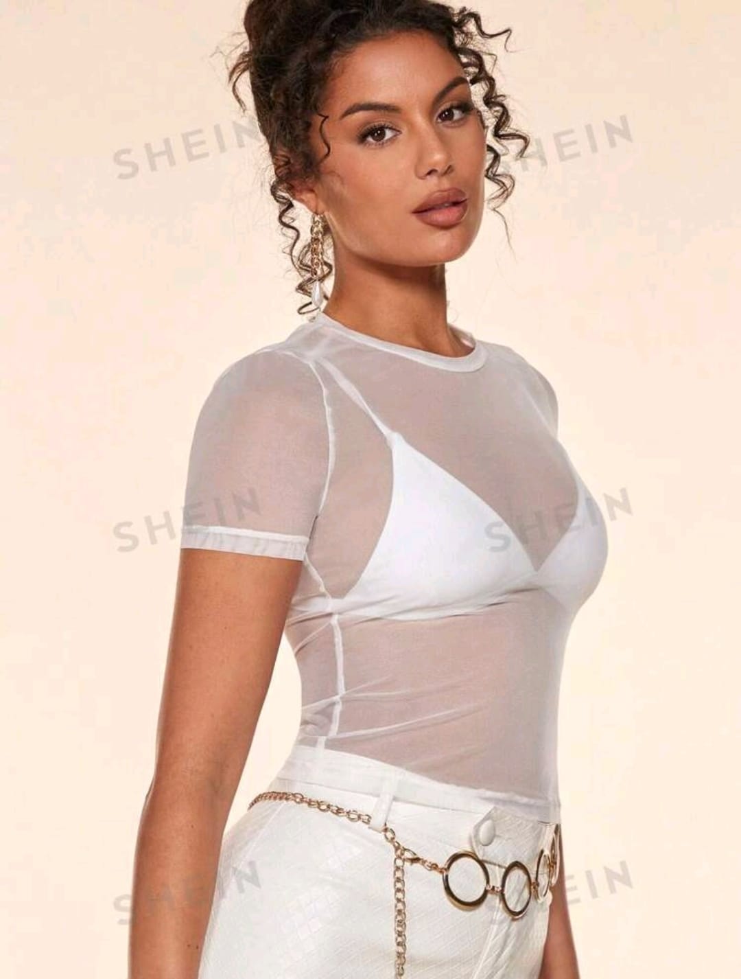 SHEIN BAE Top unicolor de malla transparente sin sujetador
