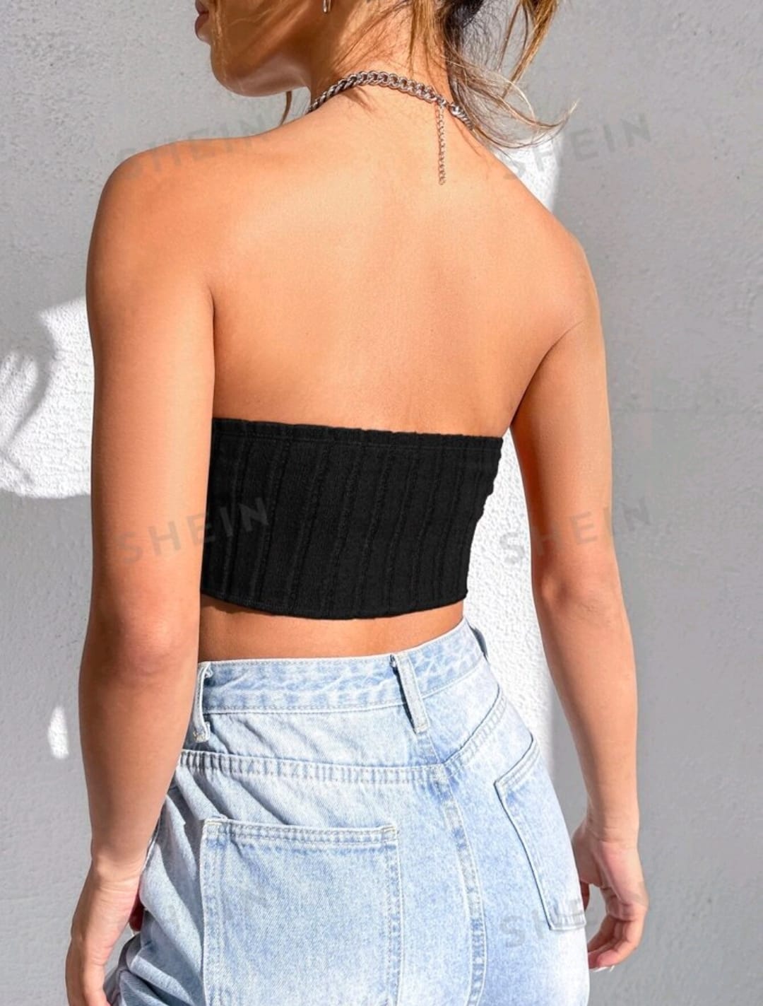 SHEIN EZwear Top bandeau bajo asimétrico