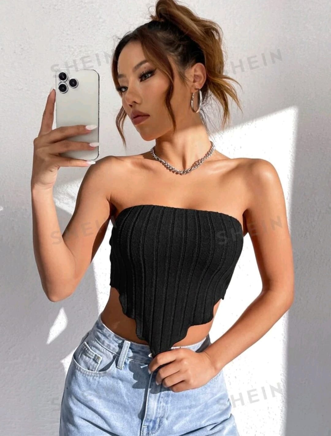 SHEIN EZwear Top bandeau bajo asimétrico