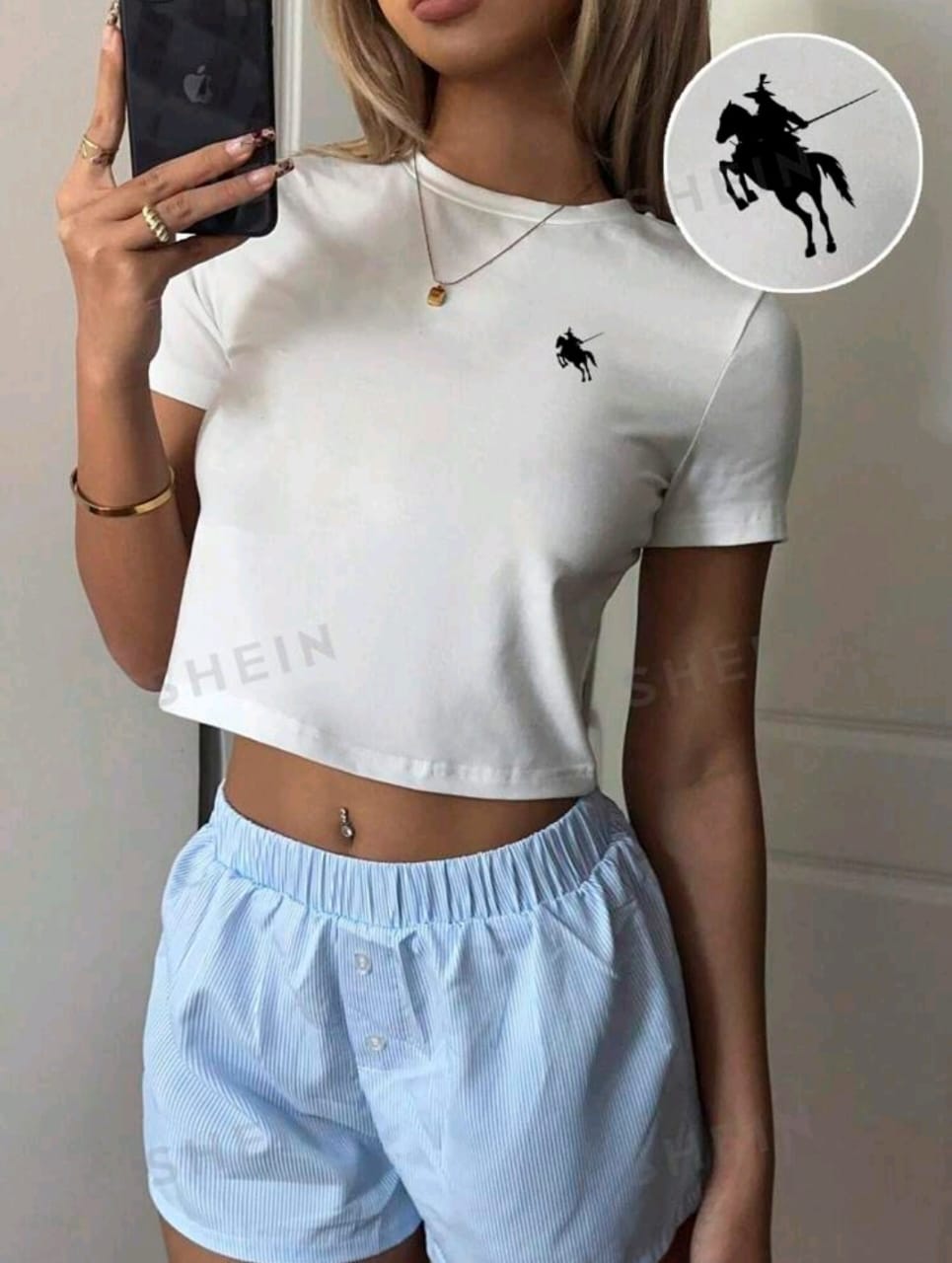SHEIN EZwear Camiseta de manga corta, ajustada y corta con cuello redondo